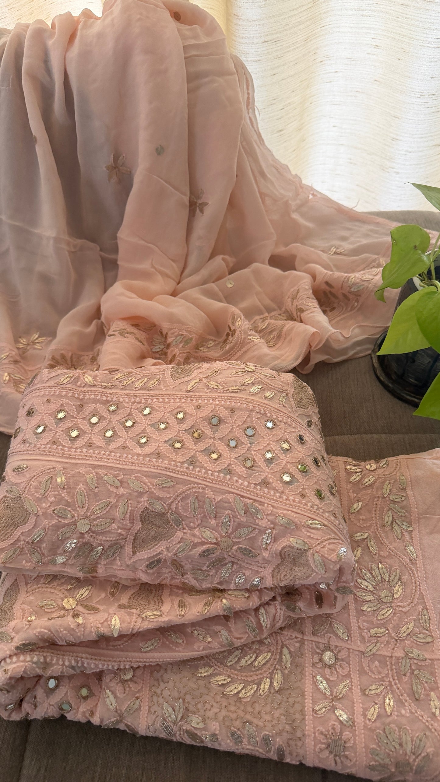 Designer Pastel Pink Mirror Gota Patti Chikankari Anarkali Suit
