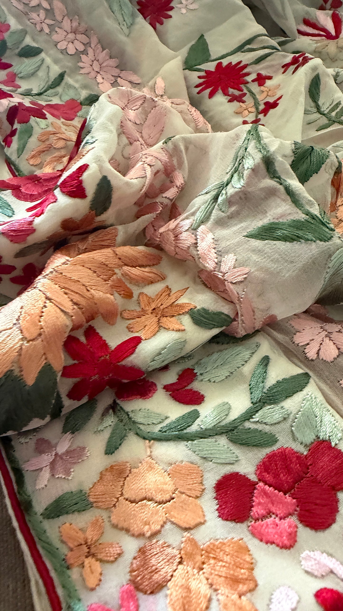 Heirloom Ivory Floral Parsi Gara Dupatta