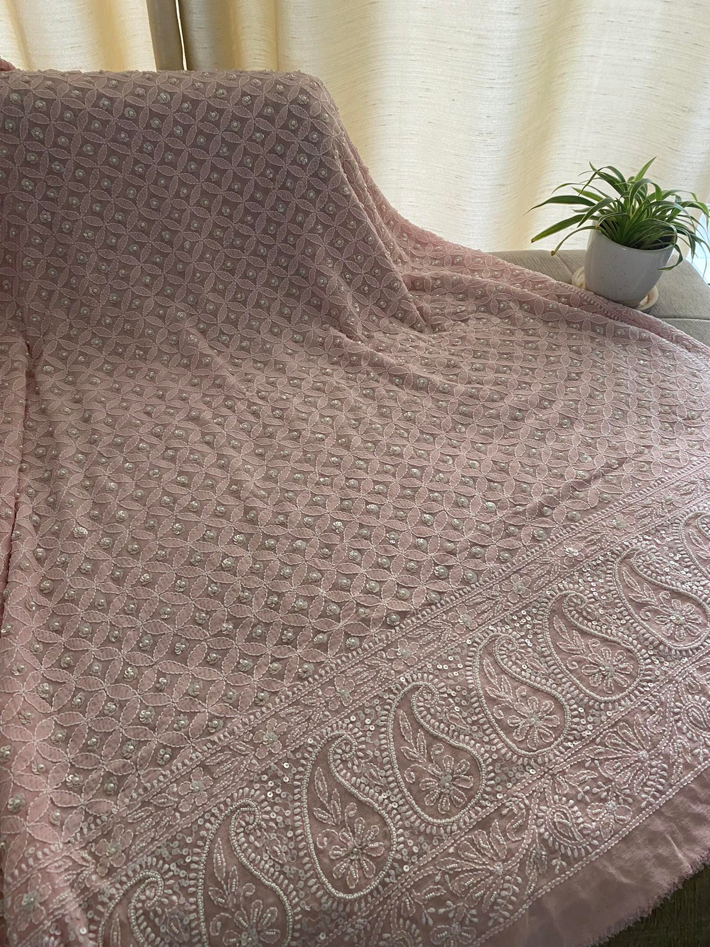 Powder Pink Pearl Chikankari Dupatta