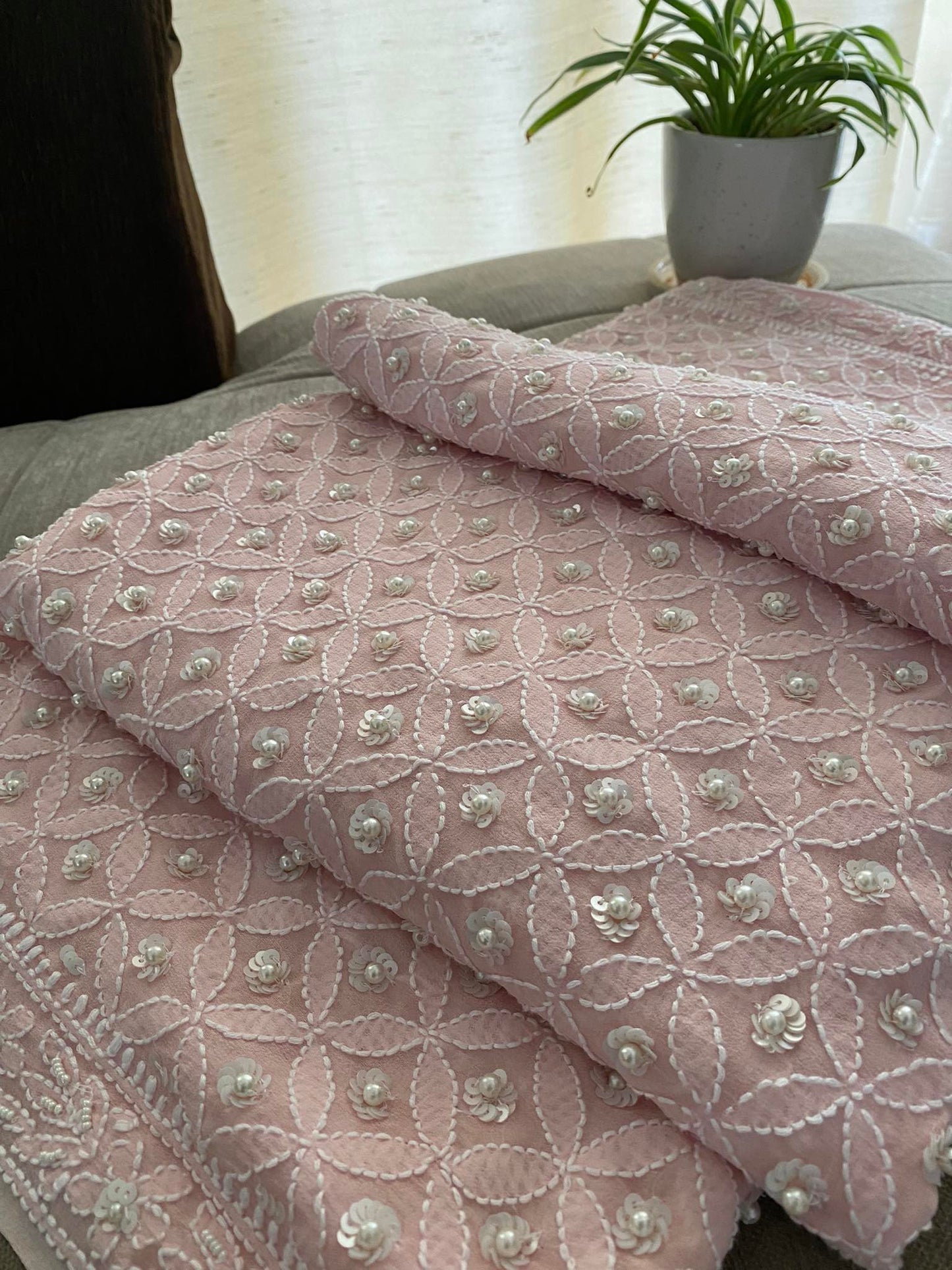 Powder Pink Pearl Chikankari Dupatta