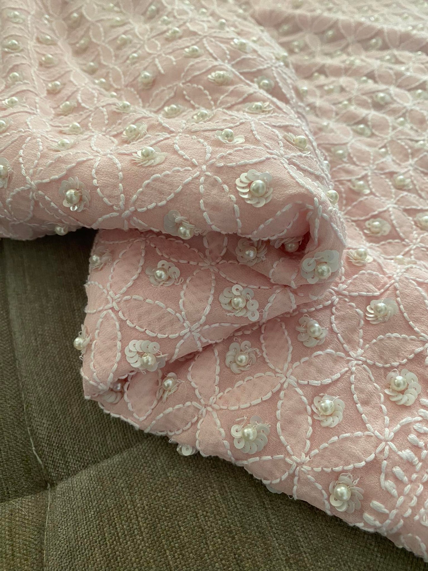 Powder Pink Pearl Chikankari Dupatta