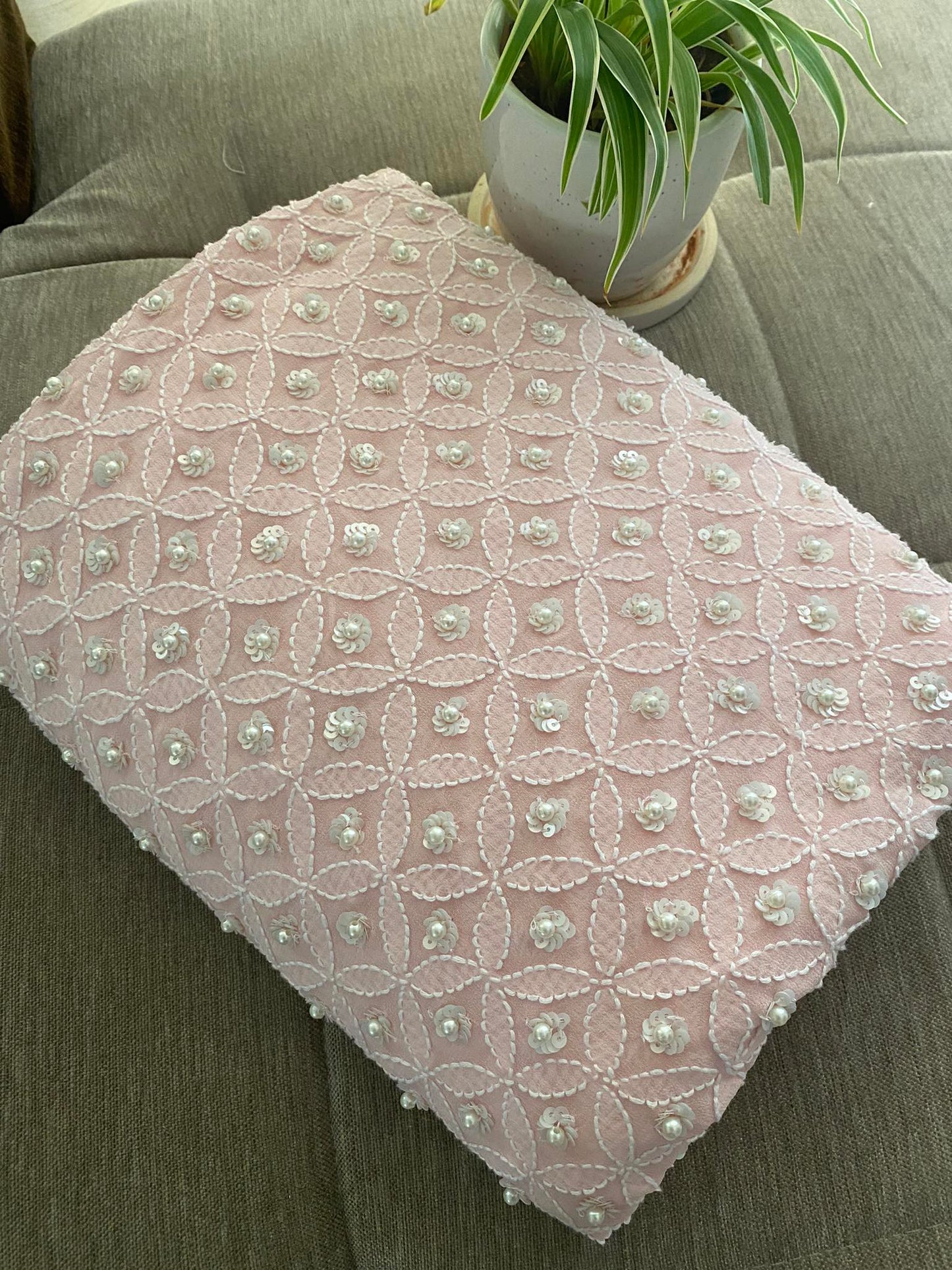 Powder Pink Pearl Chikankari Dupatta