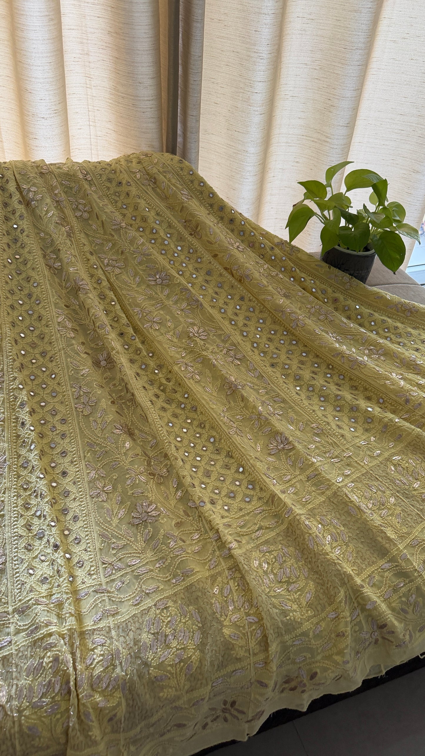 Yellow Mirror Gota Patti Chikankari Anarkali Suit