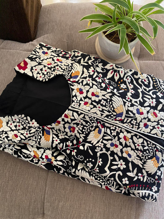 Black Embroidered Parsi Gara Jacket