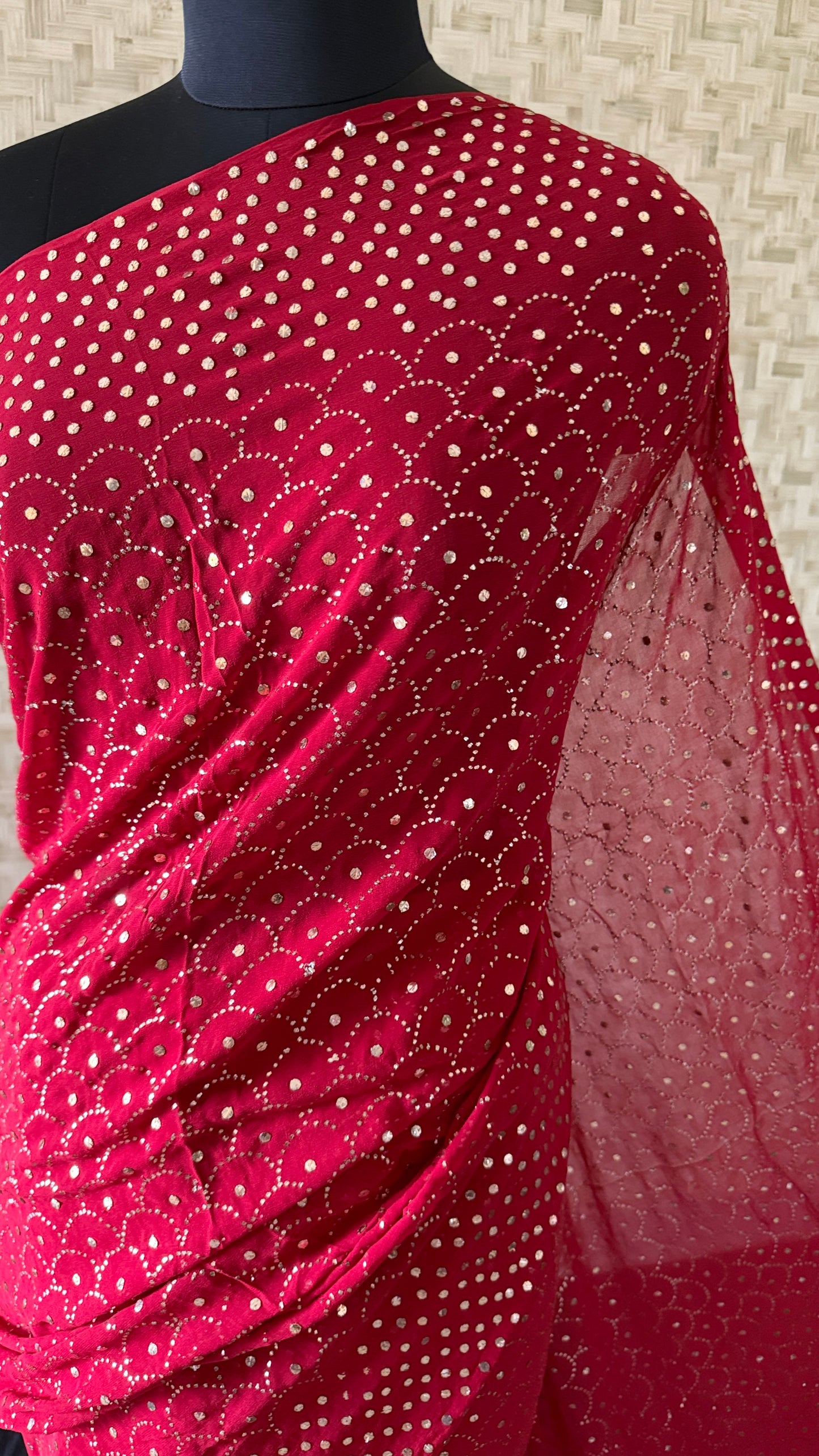 Red Mukaish Party Wear Saree for Women