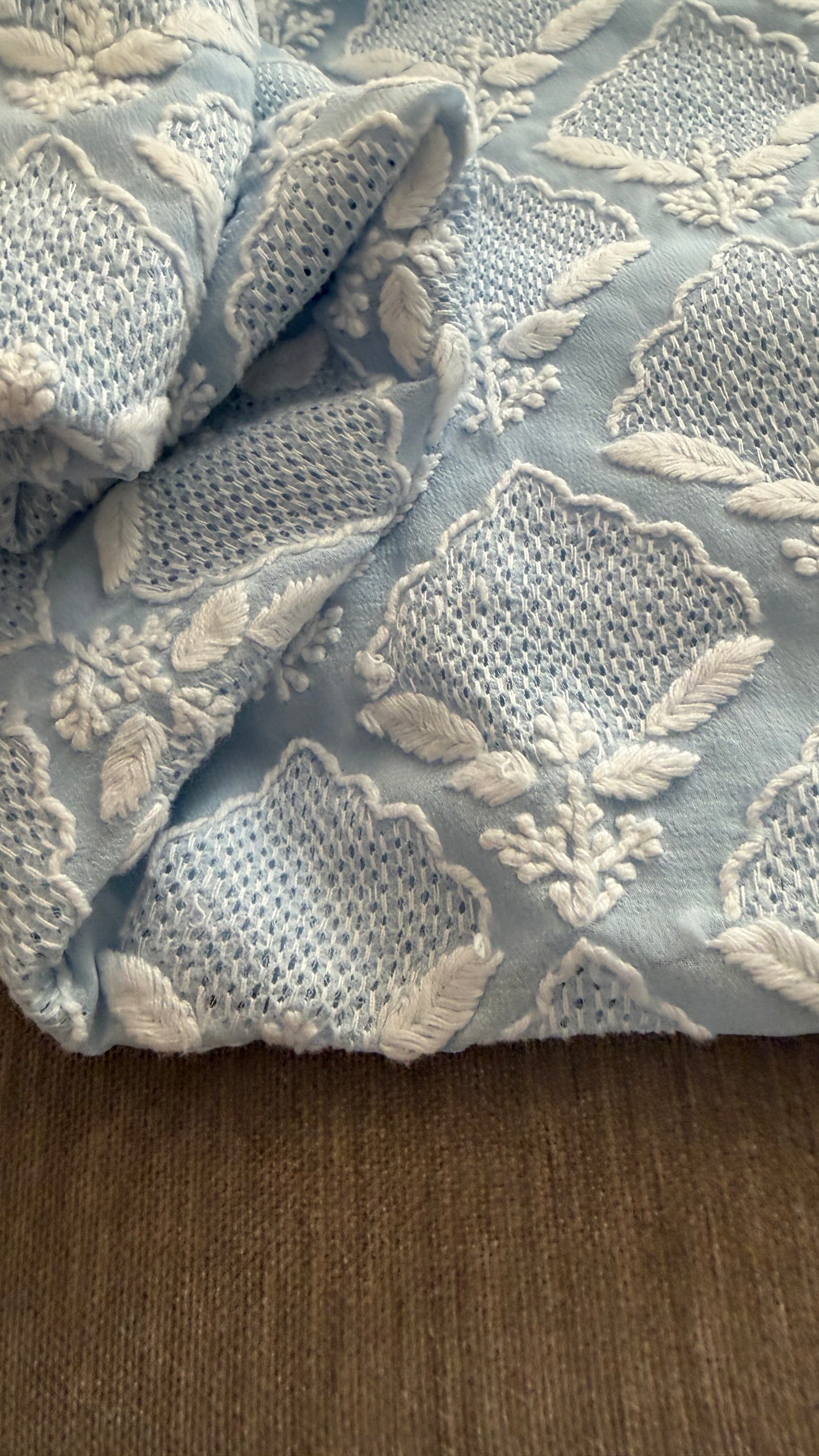 Exclusive Powder Blue Hand Jaali Chikankari Suit