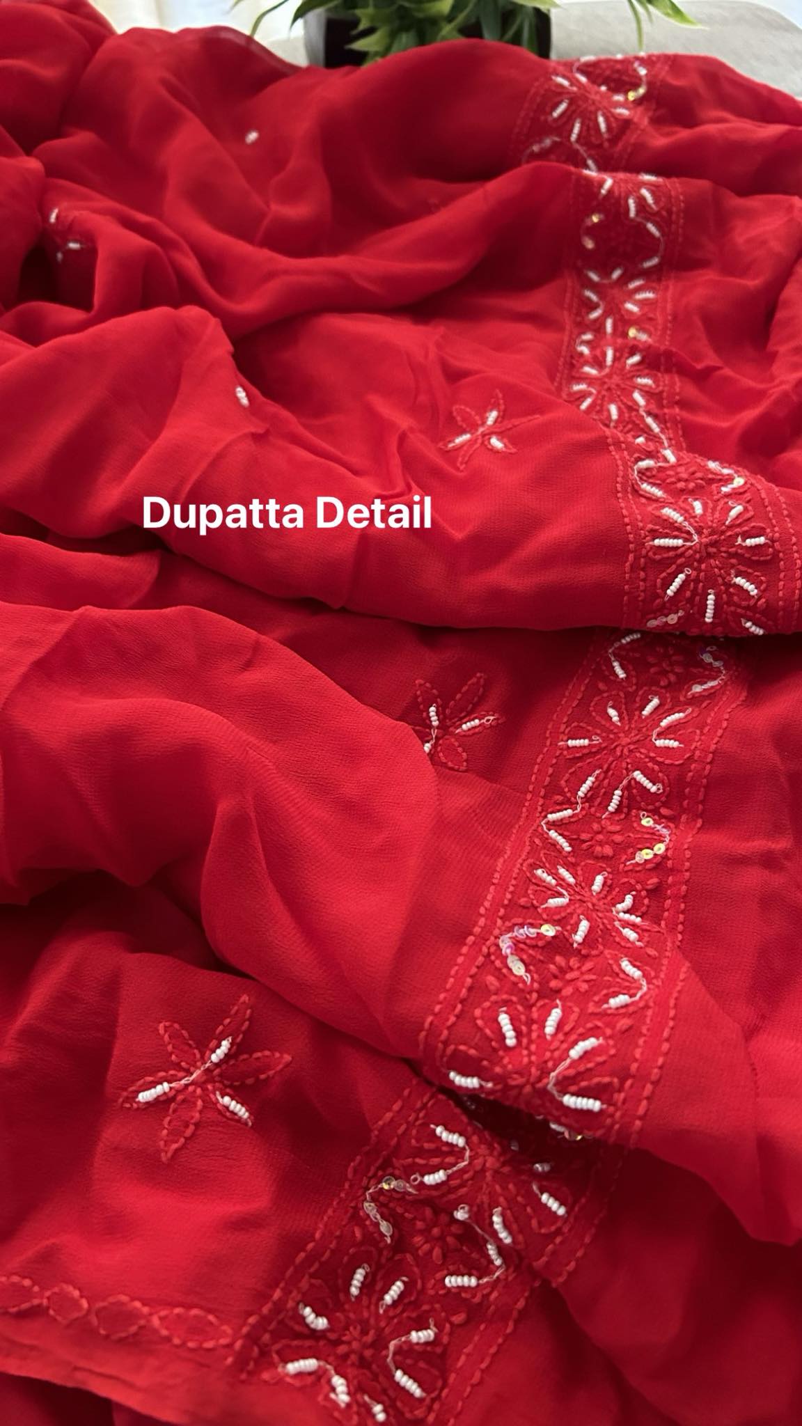 Red Pearl Chikankari Kurta & Dupatta Set