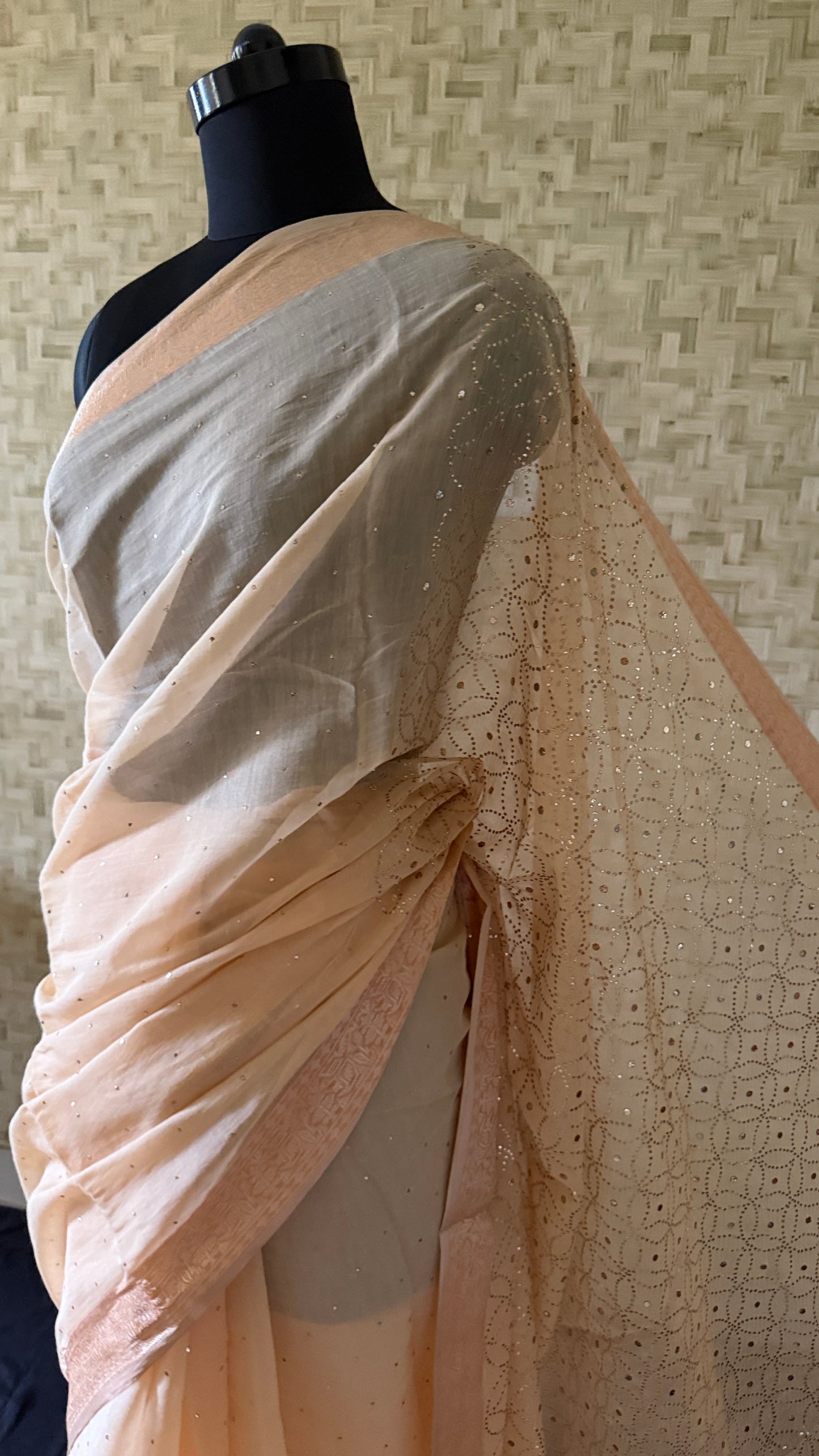 Beige Cotton Chanderi Mukaish Saree for Women