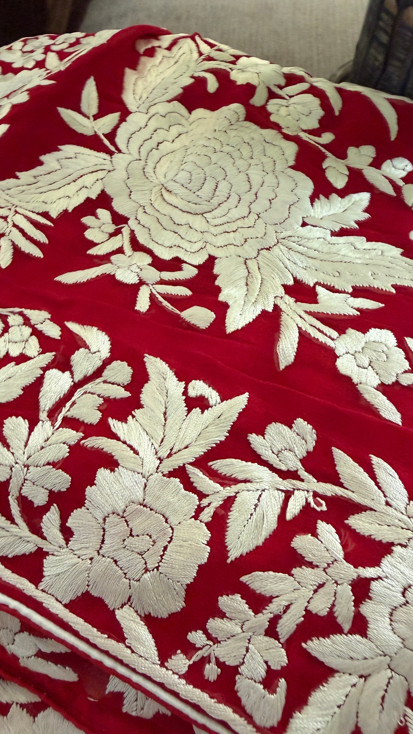 Heirloom Red Ivory Parsi Gara Saree