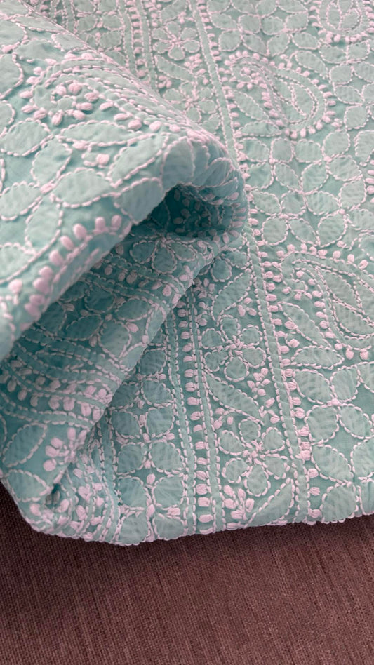 Green Cotton Chikankari Kurti Fabric (Kurti Fabric)