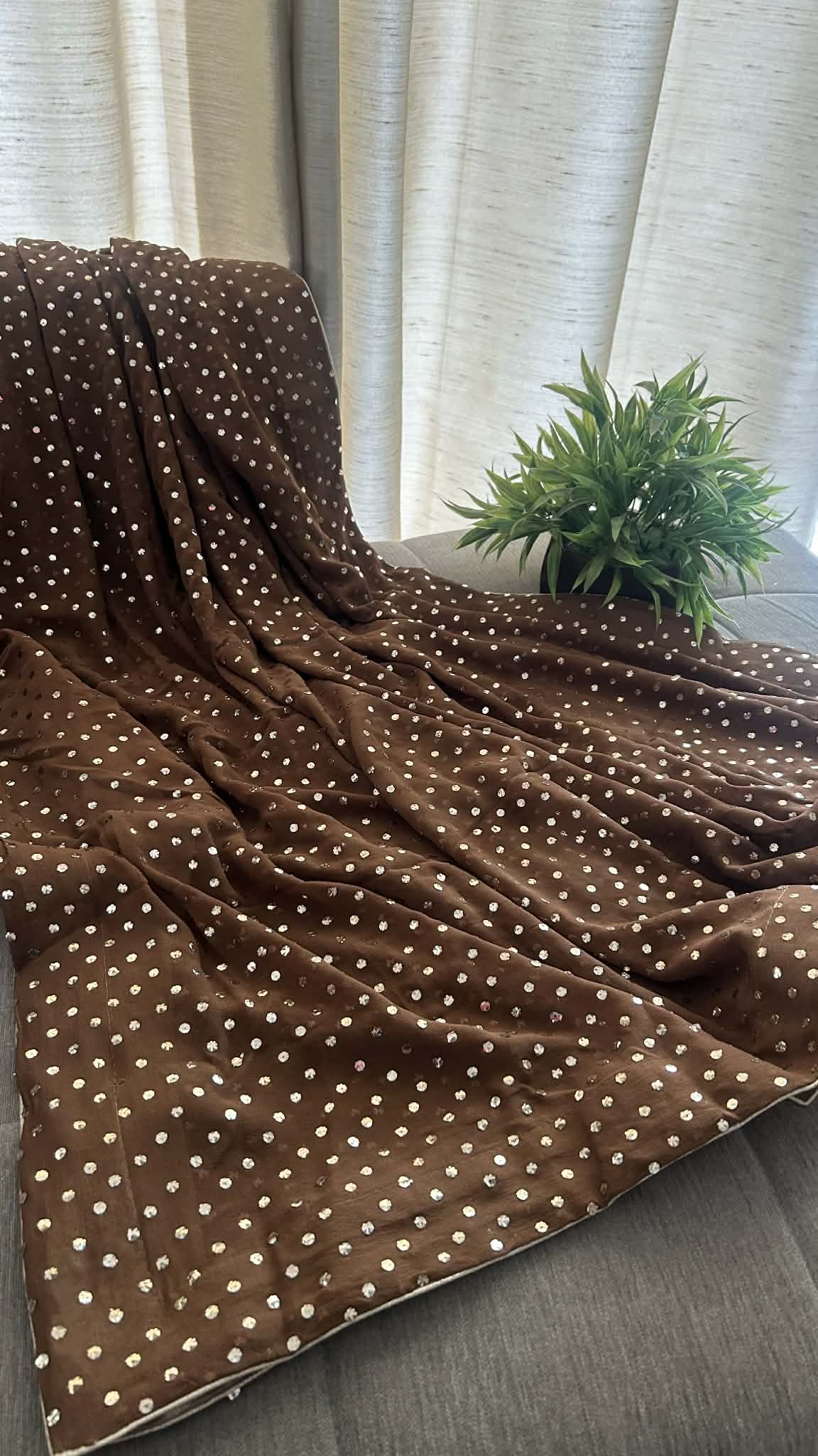 Brown Pure Georgette Mukaish Dupatta