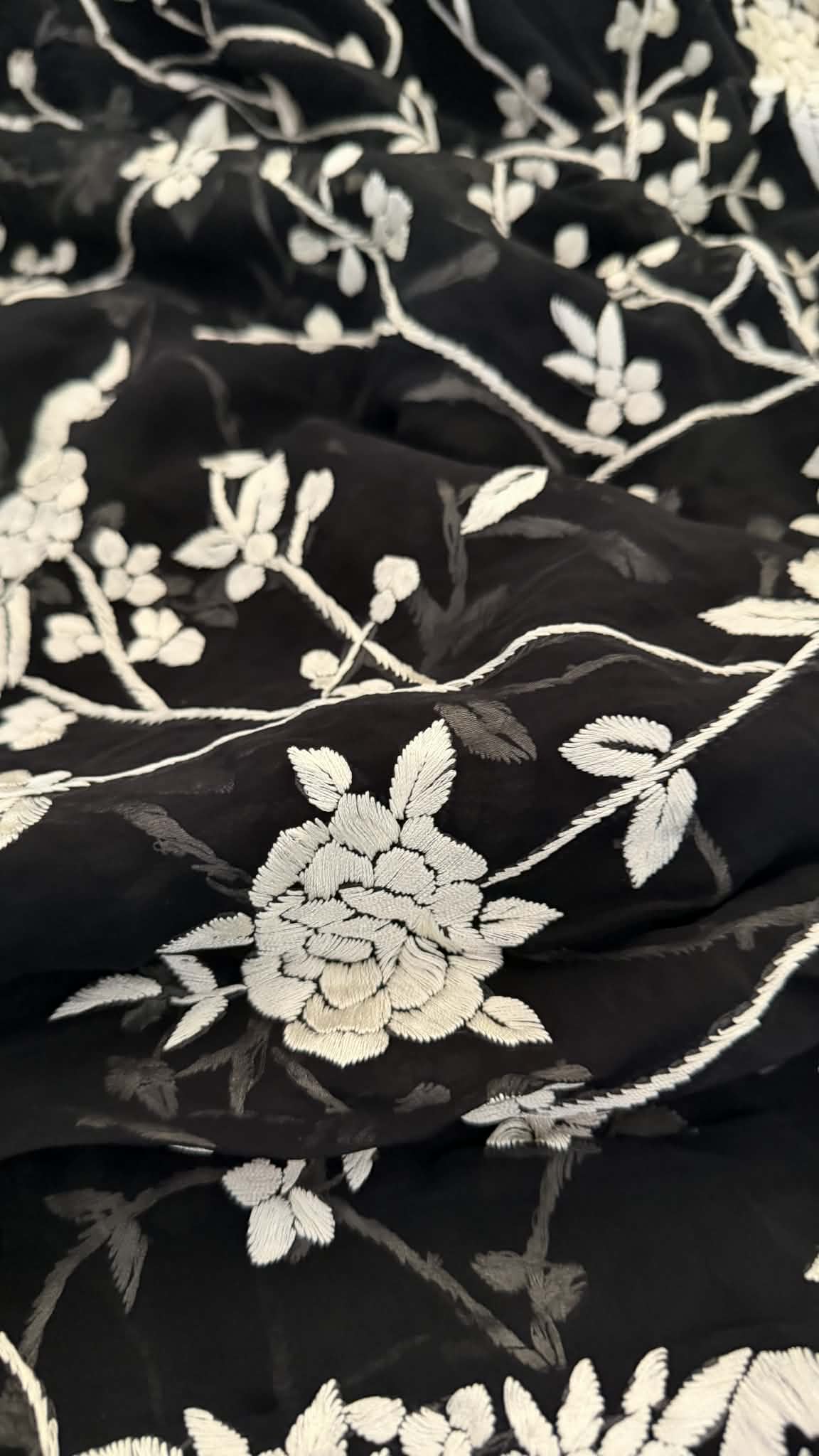Artisanal Black & Ivory Parsi Gara Saree