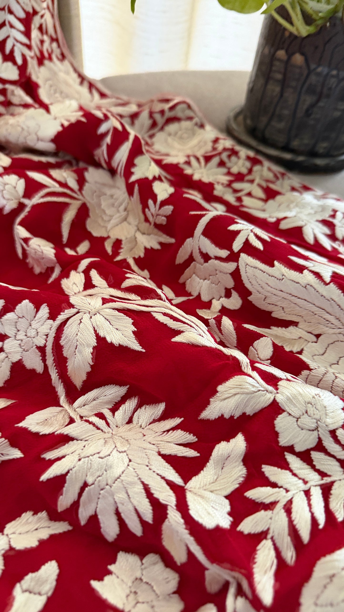Heirloom Red Ivory Parsi Gara Saree