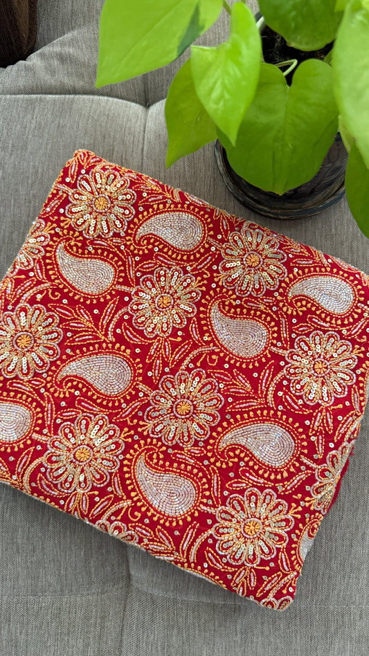 Masterpiece Red Cut Dana Sequin Chikankari Suit (Kurta & Dupatta)