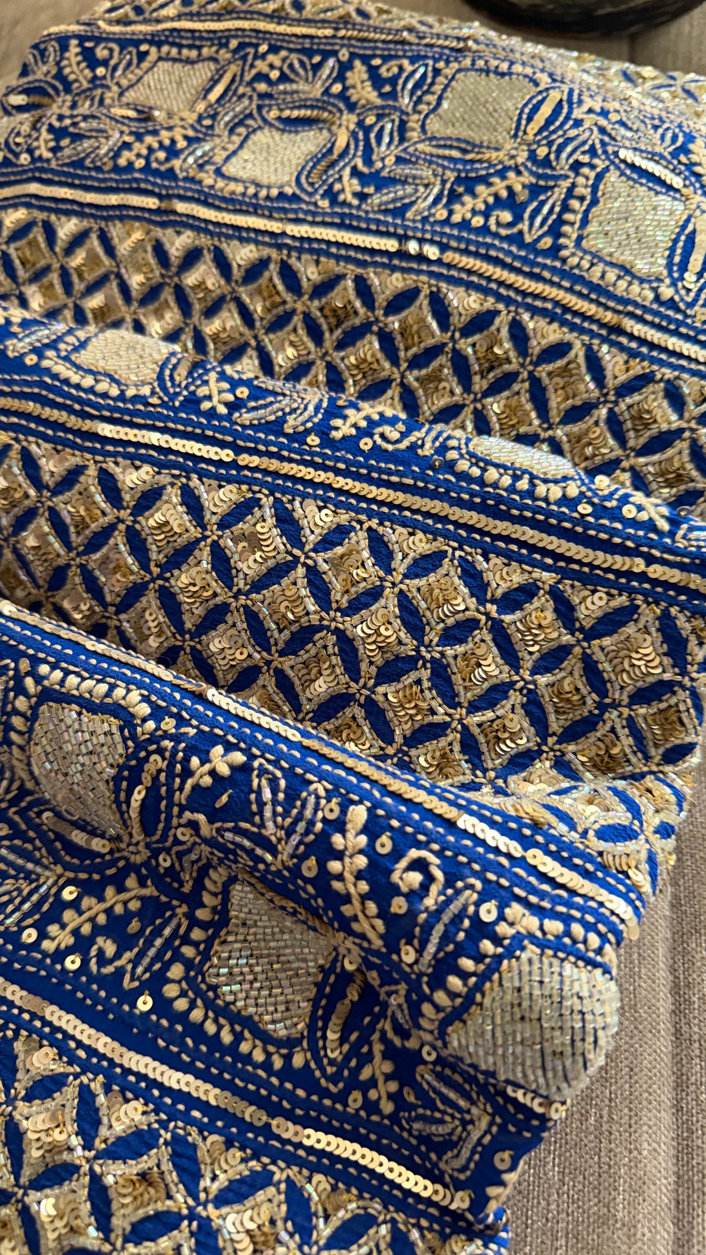Masterpiece Royal Blue Gold Lucknawi Chikankari Suit (Kurta & Dupatta)