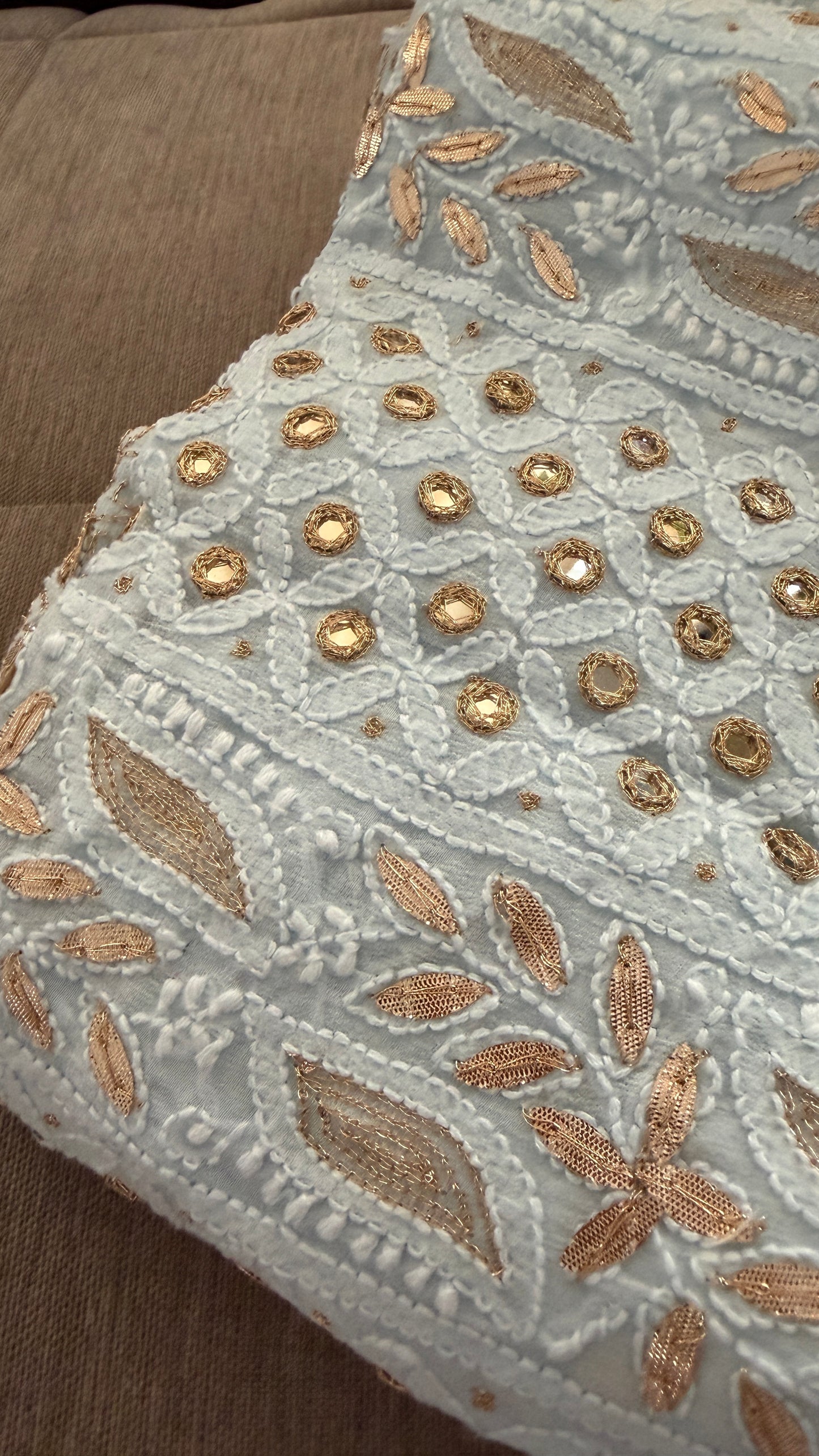 Sky Blue Mirror & Gota Patti Chikankari Suit