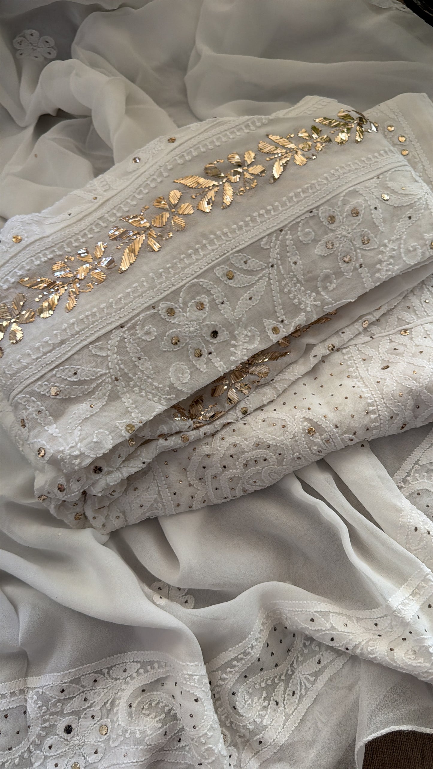 White Mukaish Chikankari Anarkali Suit