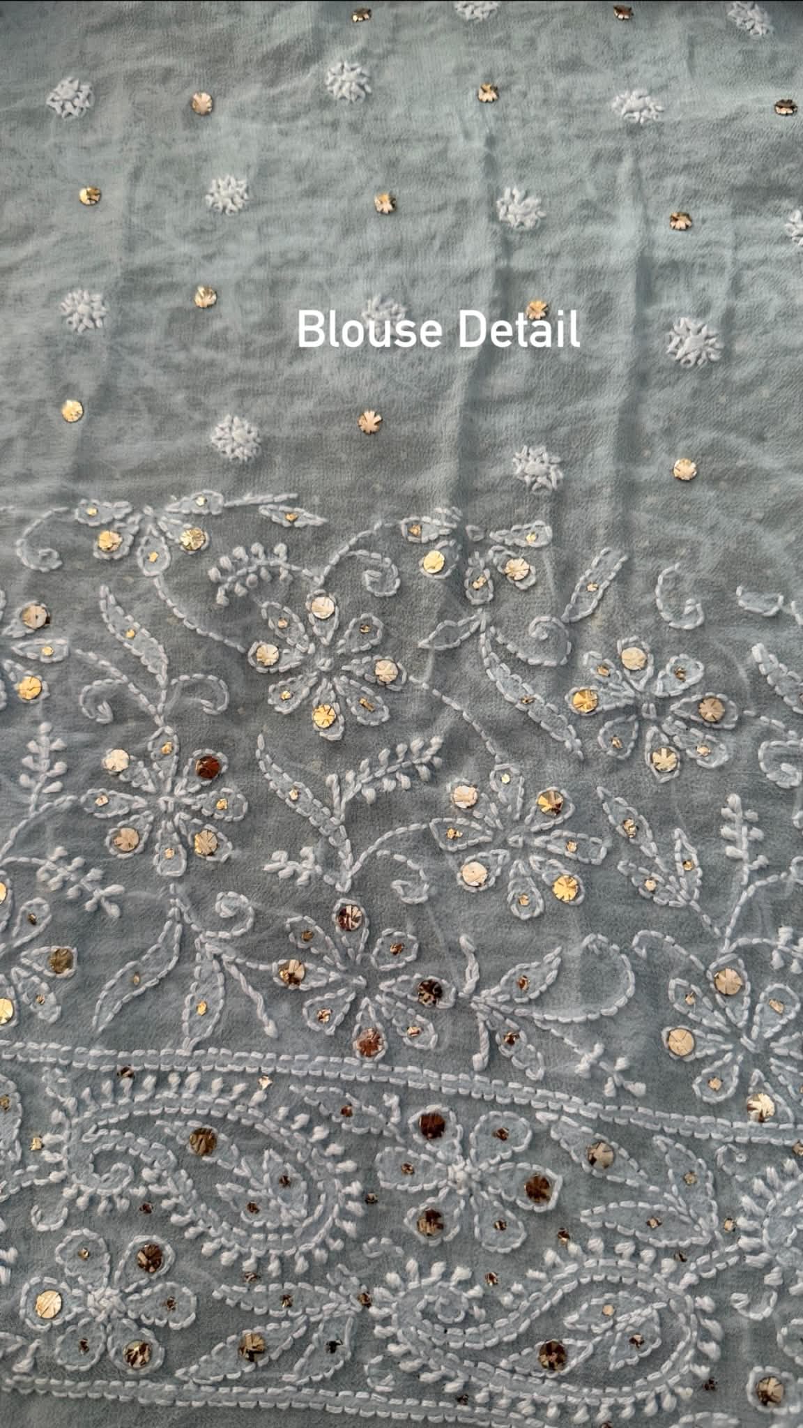 Powder Blue Mukaish Chikankari Saree
