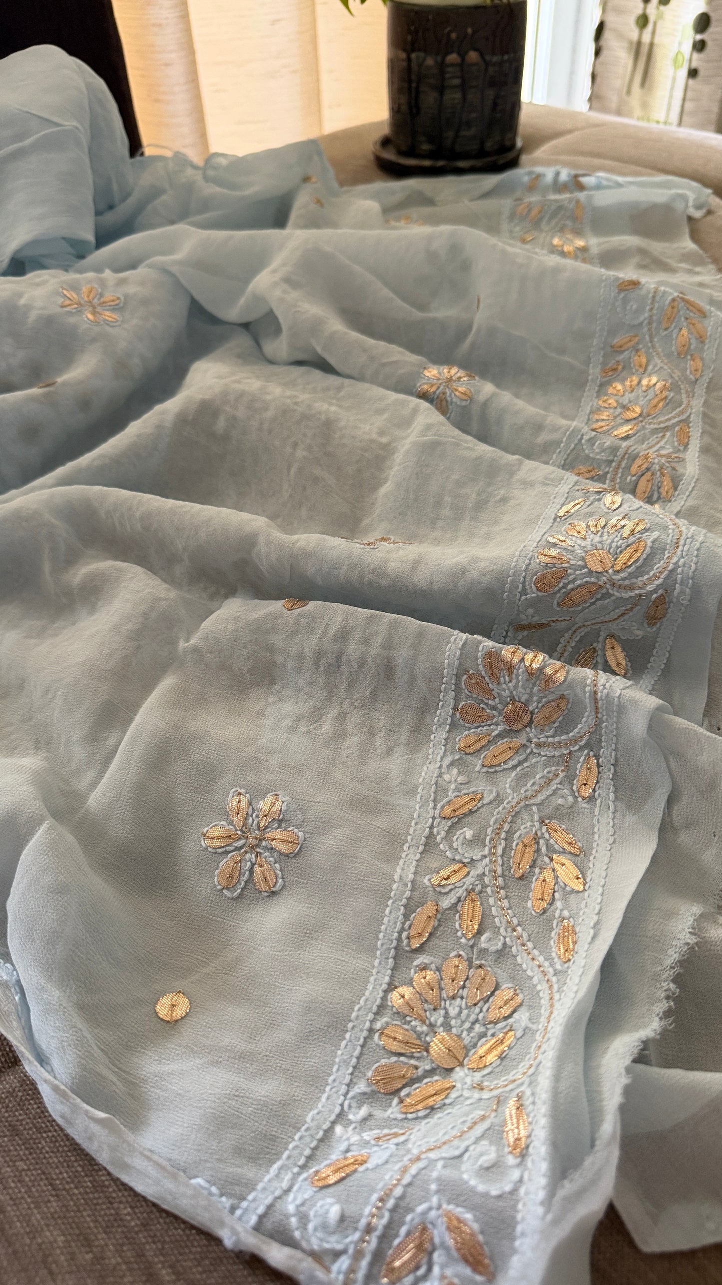 Sky Blue Mirror & Gota Patti Chikankari Suit