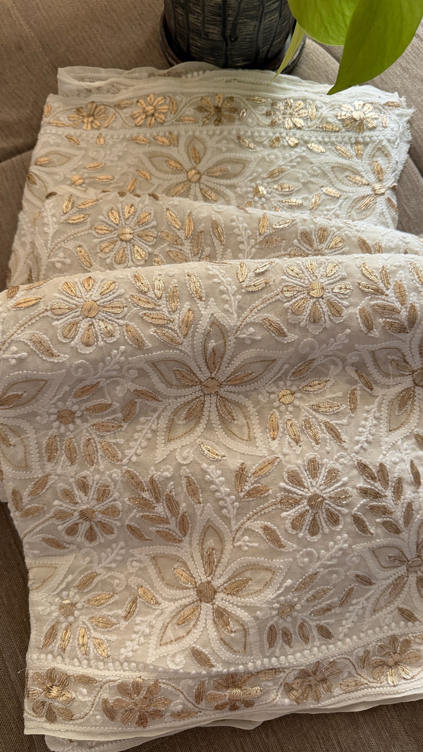 Ivory White Gota Patti Chikankari Dupatta