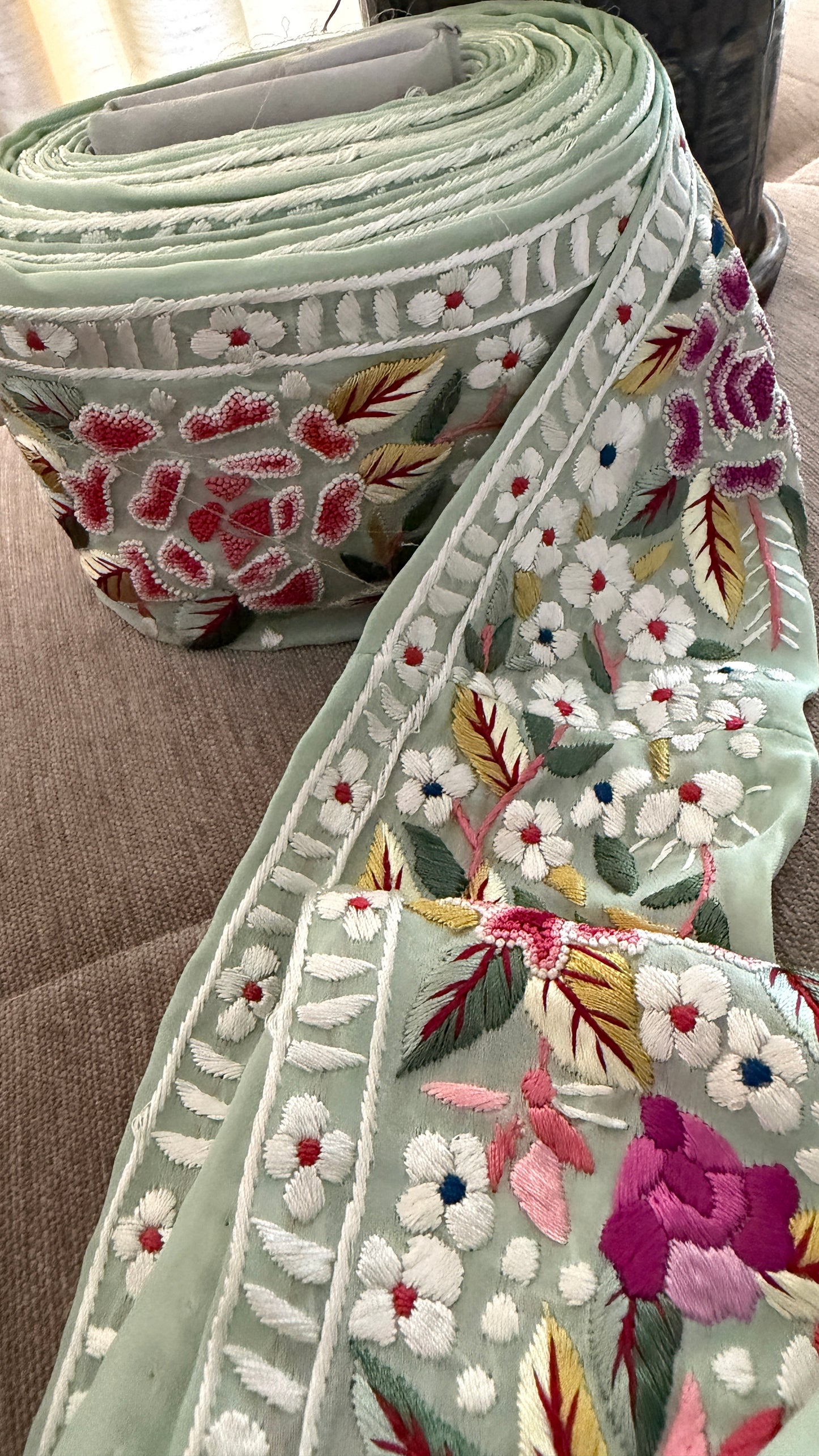 Exclusive Parsi Gara Hand Embroidered Border (Pista Green)