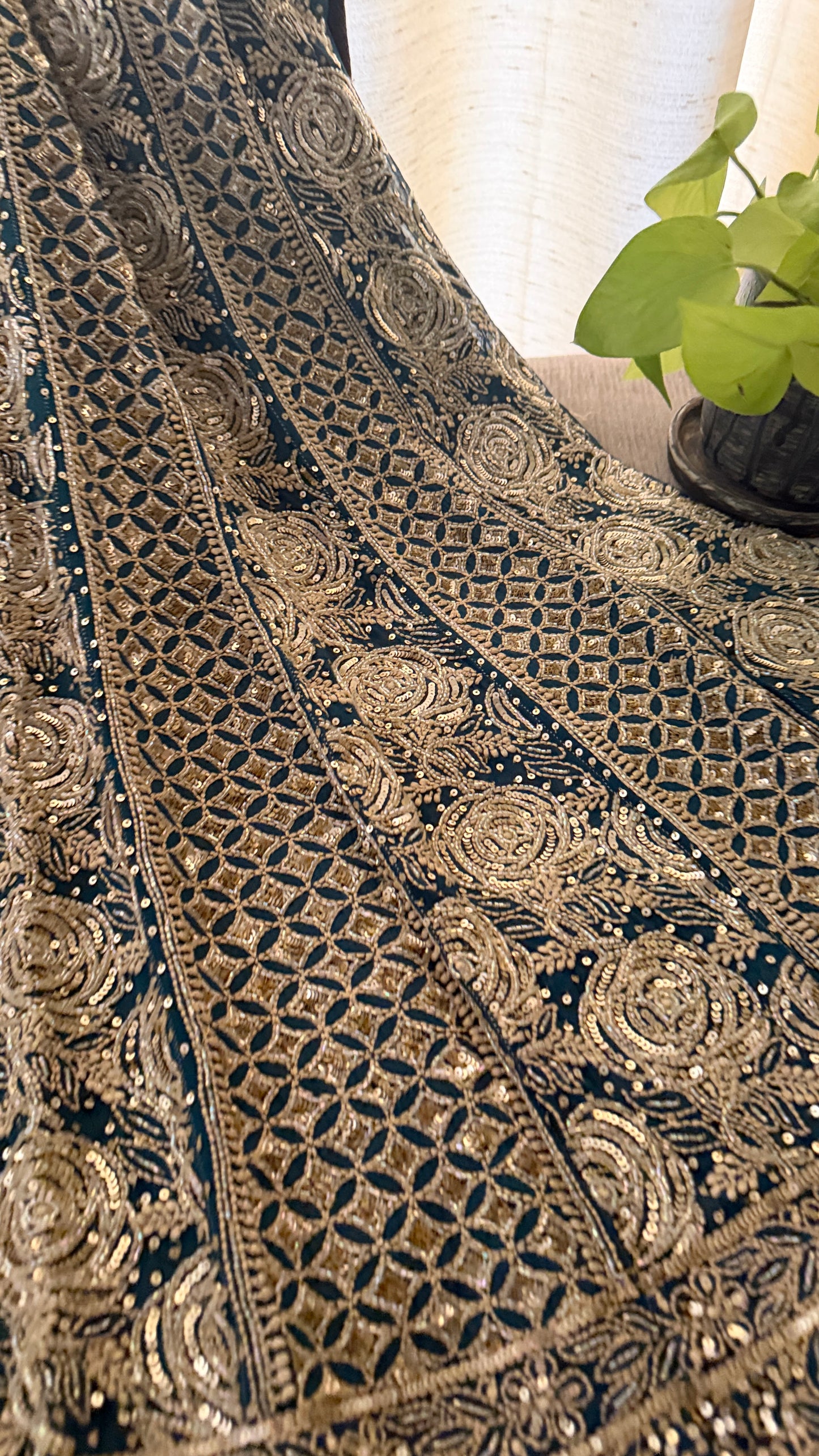 Dusty Emerald Green Cut Dana Chikankari Anarkali Suit