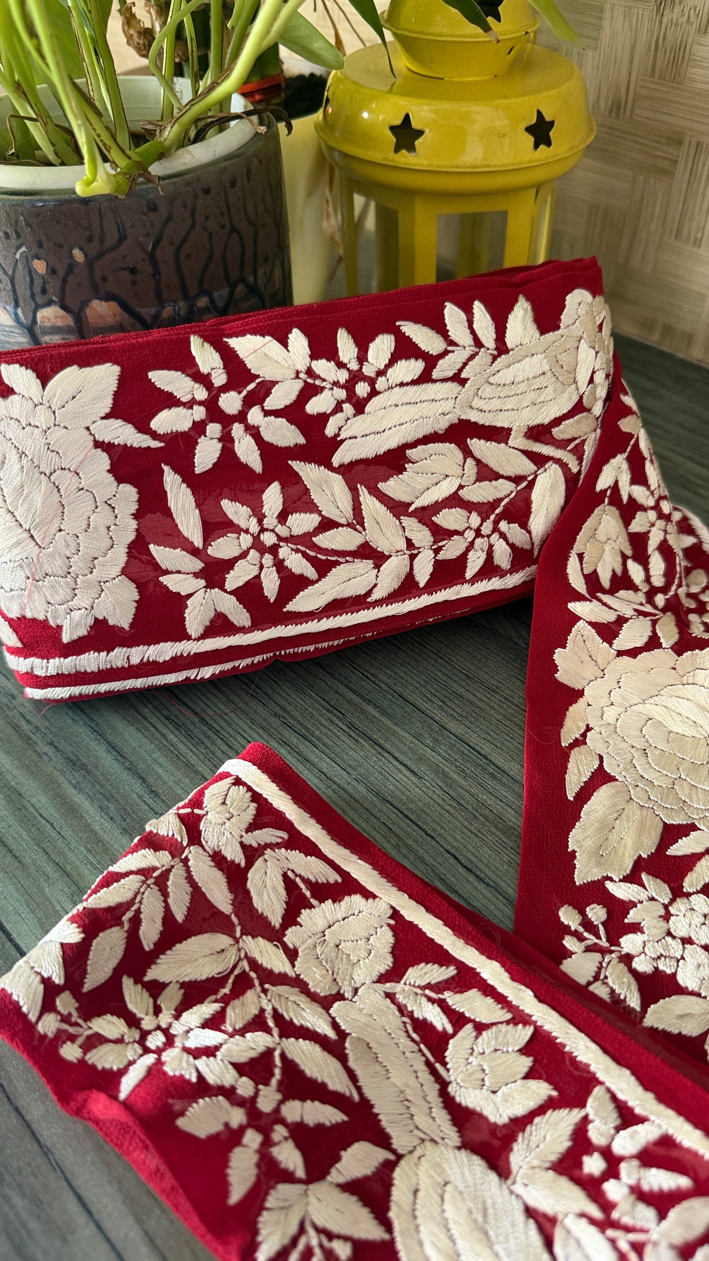 Maroon Ivory Parsi Gara Border for Sarees & Suits