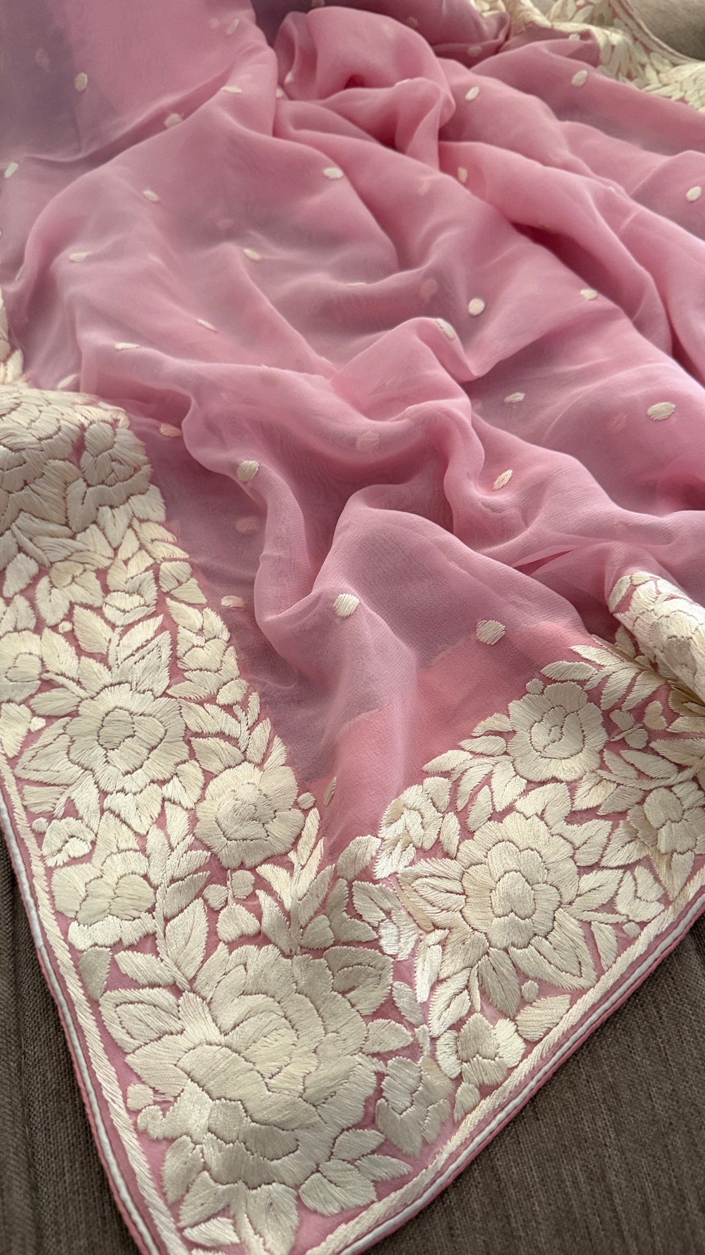 Heirloom Pink Pure Georgette Parsi Gara Dupatta