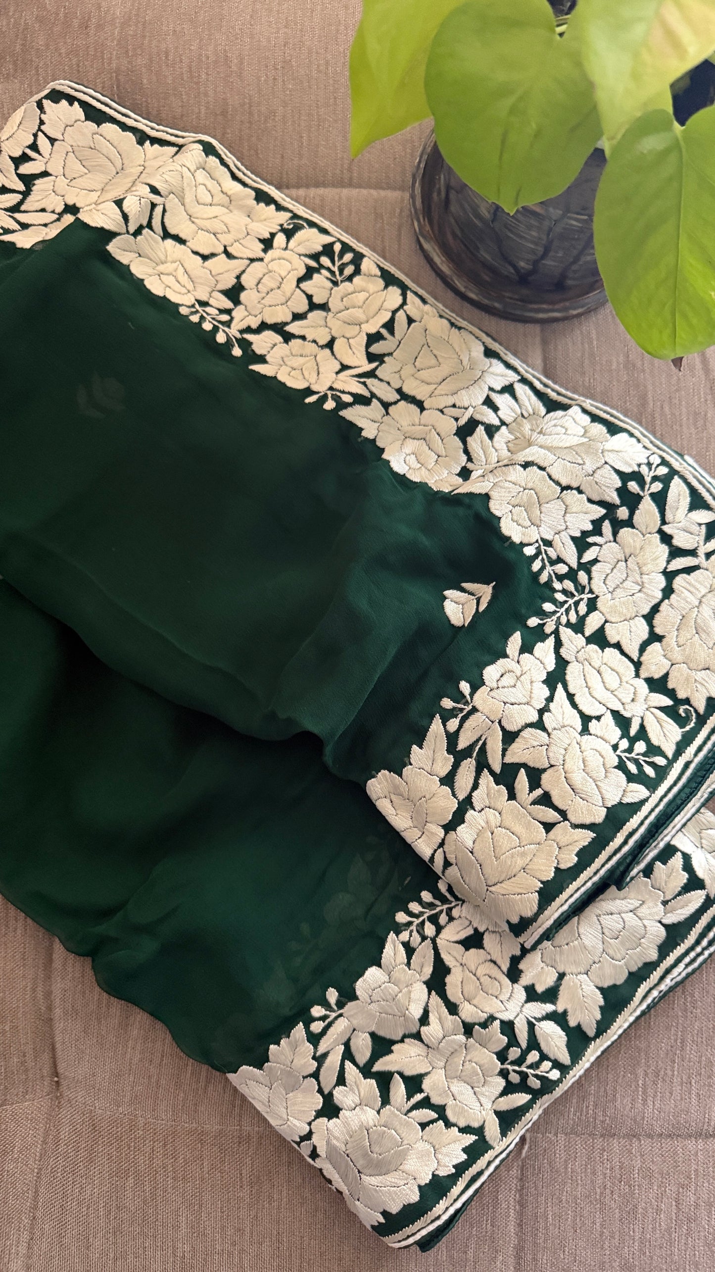 Elegant Emerald Green Parsi Gara Dupatta