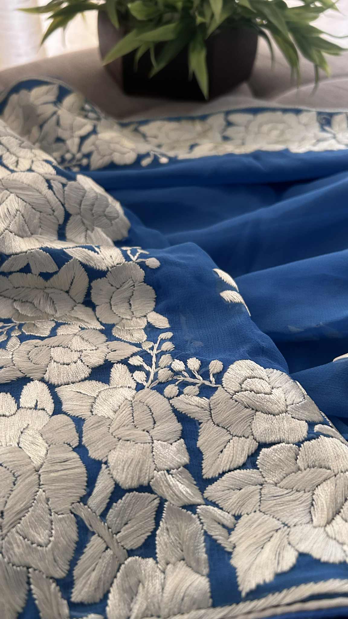 Pre Order Blue & Ivory Parsi Gara Dupatta