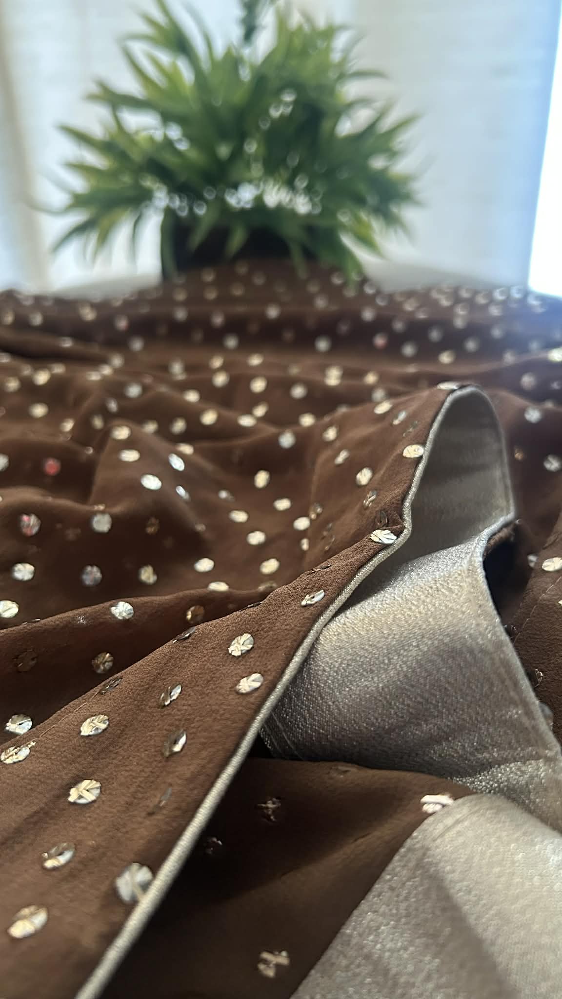 Brown Pure Georgette Mukaish Dupatta