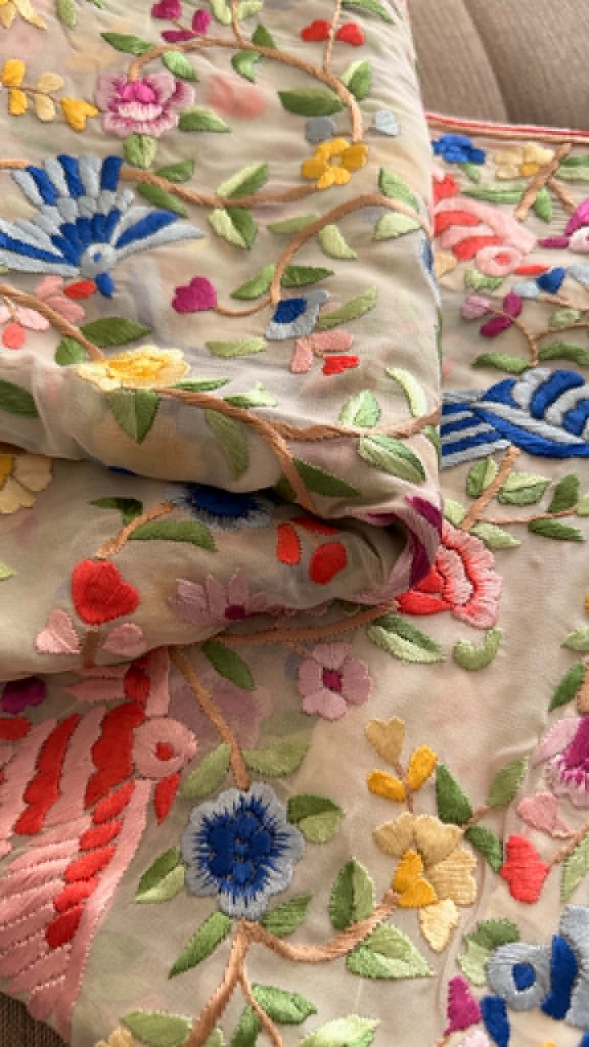 Elegant Ivory Multicolour Parsi Gara Dupatta