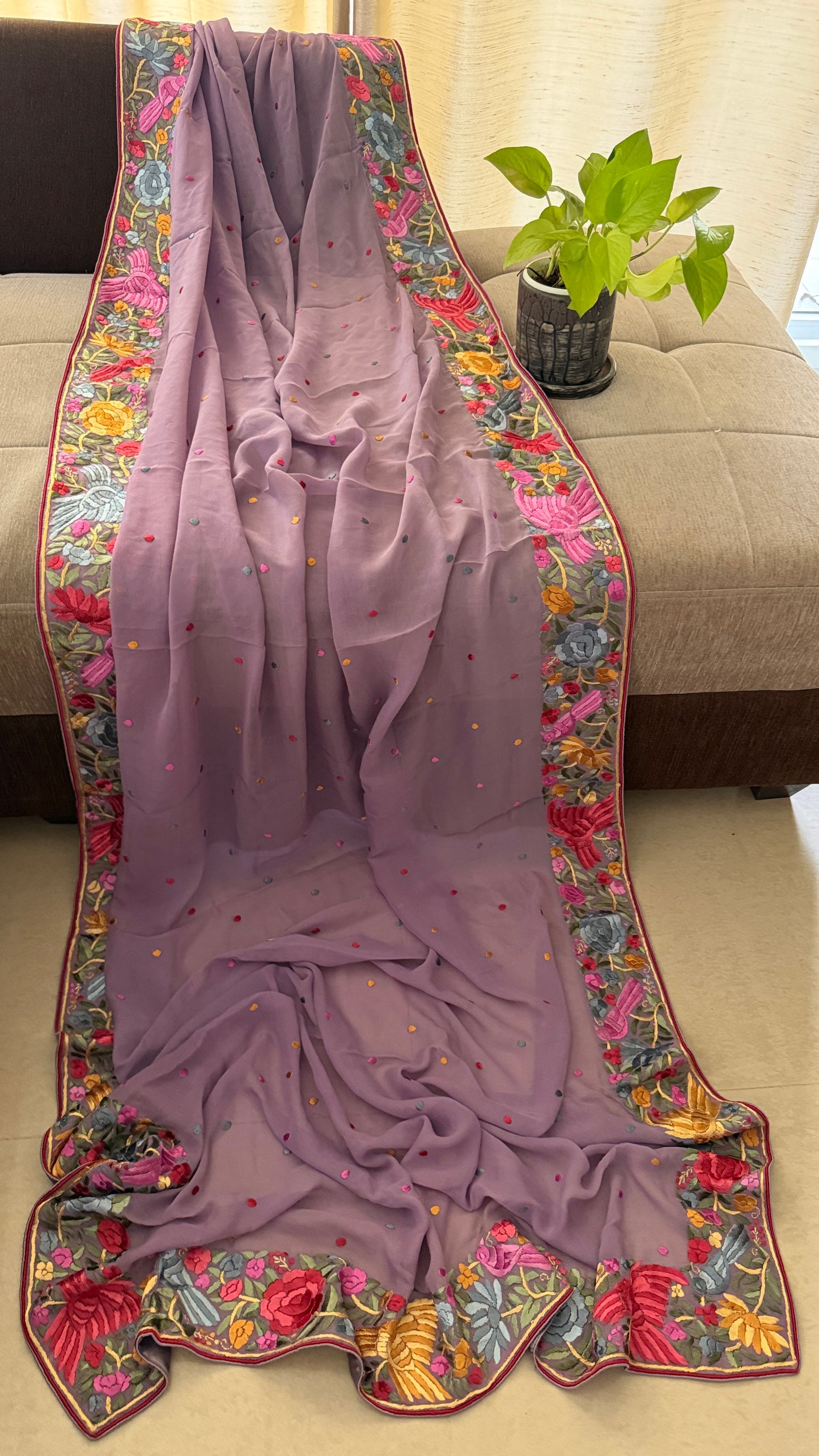Dusty Purple Parsi Gara Dupatta
