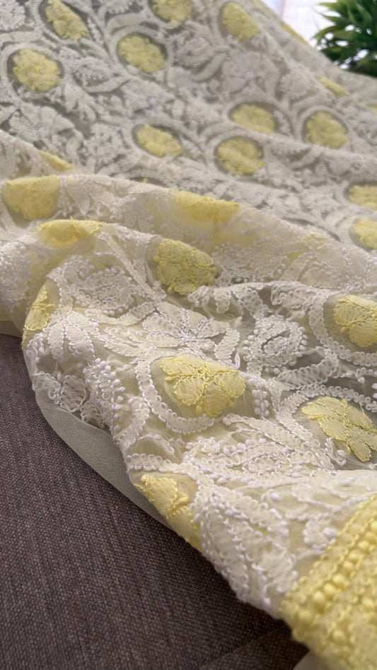 Lemon Yellow Georgette Chikankari Kurti Fabric (Only Kurti)