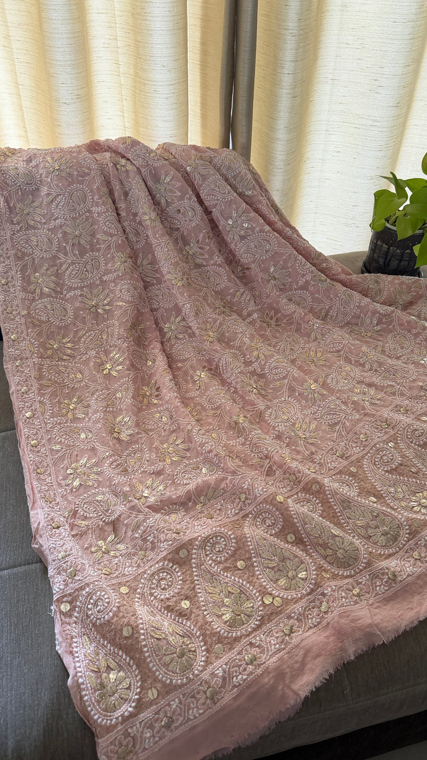 Pastel Pink Gota Patti Chikankari Dupatta