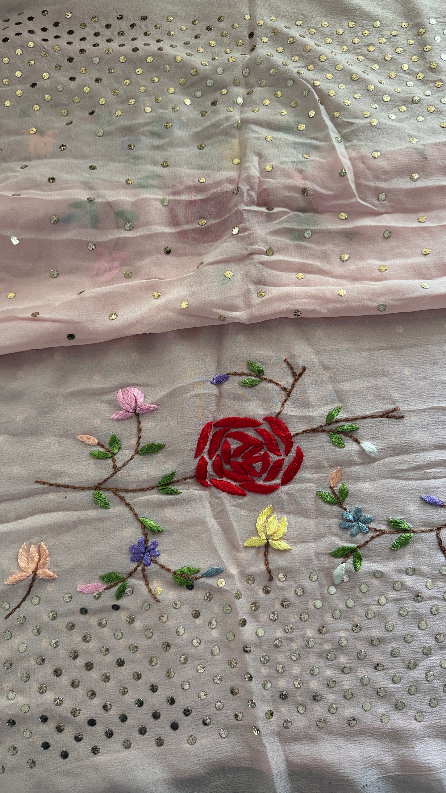 Floral Parsi Gara Embroidered Mukaish Saree