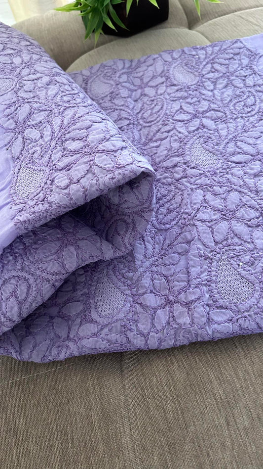 Lavender Cotton Hand Jaali Chikankari Kurti Fabric (Only Kurti)