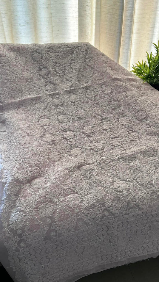 Baby Pink Cotton Hand Jaali Chikankari Kurti Fabric (Only Kurti)