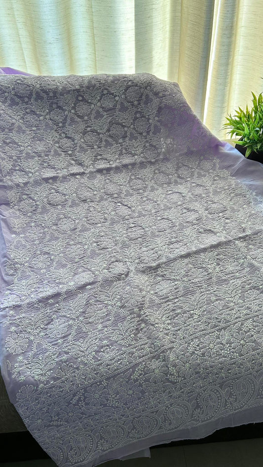 Lavender Cotton Hand Jaali Chikankari Kurti Fabric (Only Kurti)