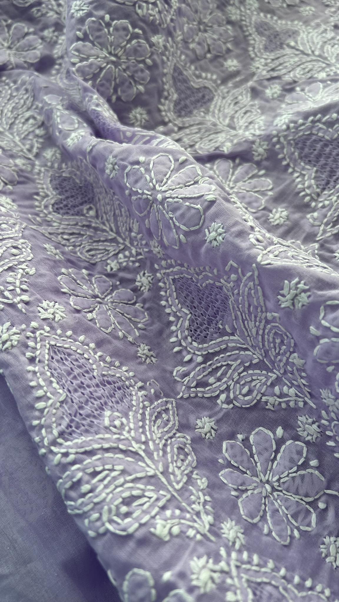 Lavender Cotton Hand Jaali Chikankari Kurti Fabric (Only Kurti)