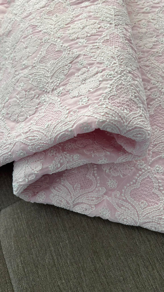 Baby Pink Cotton Hand Jaali Chikankari Kurti Fabric (Only Kurti)