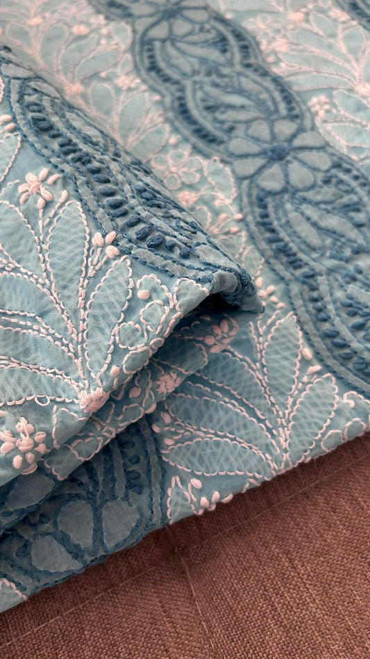 Blue Cotton Chikankari Kurti Fabric (Only Kurti)