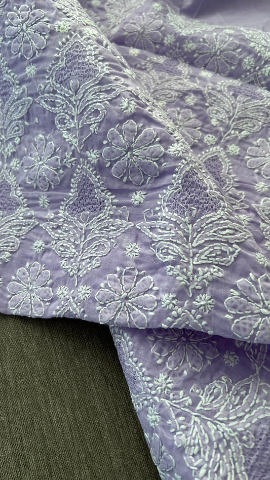 Lavender Cotton Hand Jaali Chikankari Kurti Fabric (Only Kurti)
