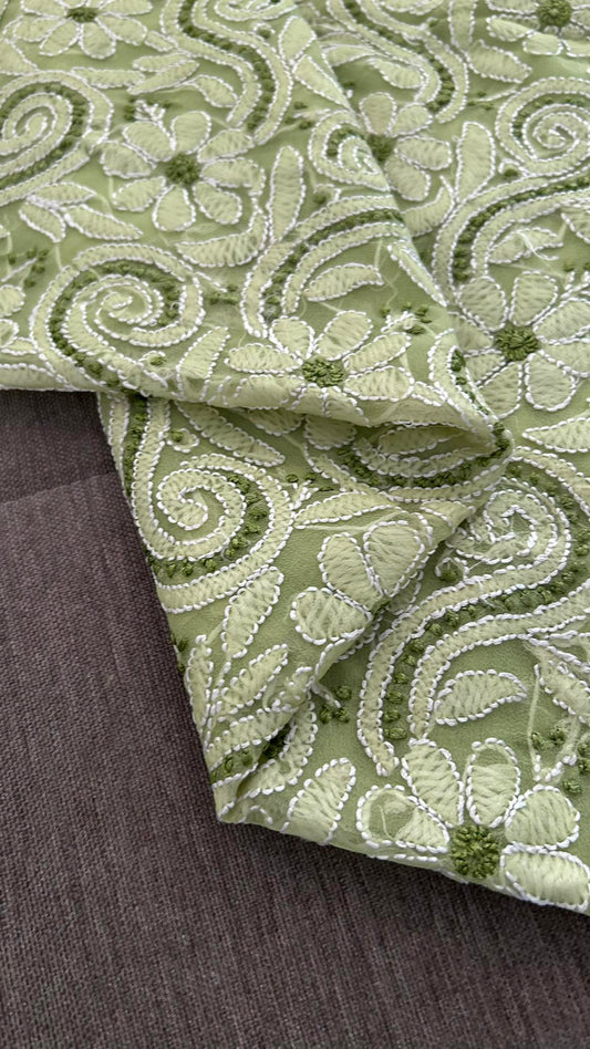 Green Georgette Resham Chikankari Kurti Fabric (Only Kurti)