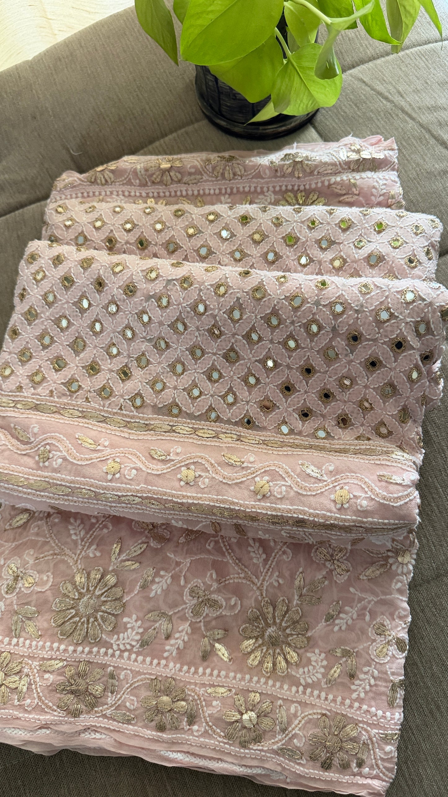 Pastel Pink Mirror & Gota Patti Chikankari Dupatta