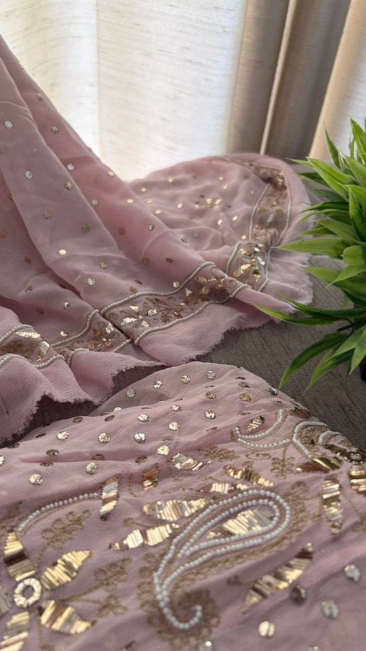 Pastel Pink Party Wear Pearl & Mukaish Anarkali Suit