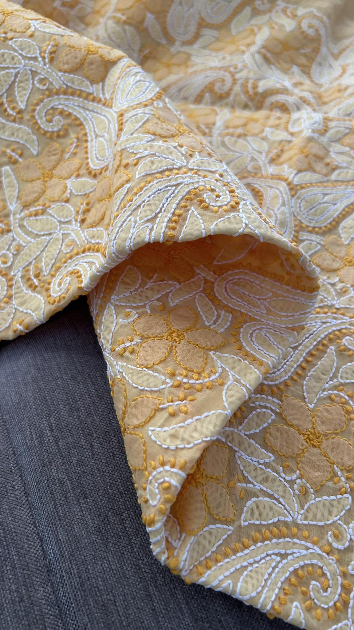 Yellow Cotton Chikankari Kurti Fabric (Only Kurti)