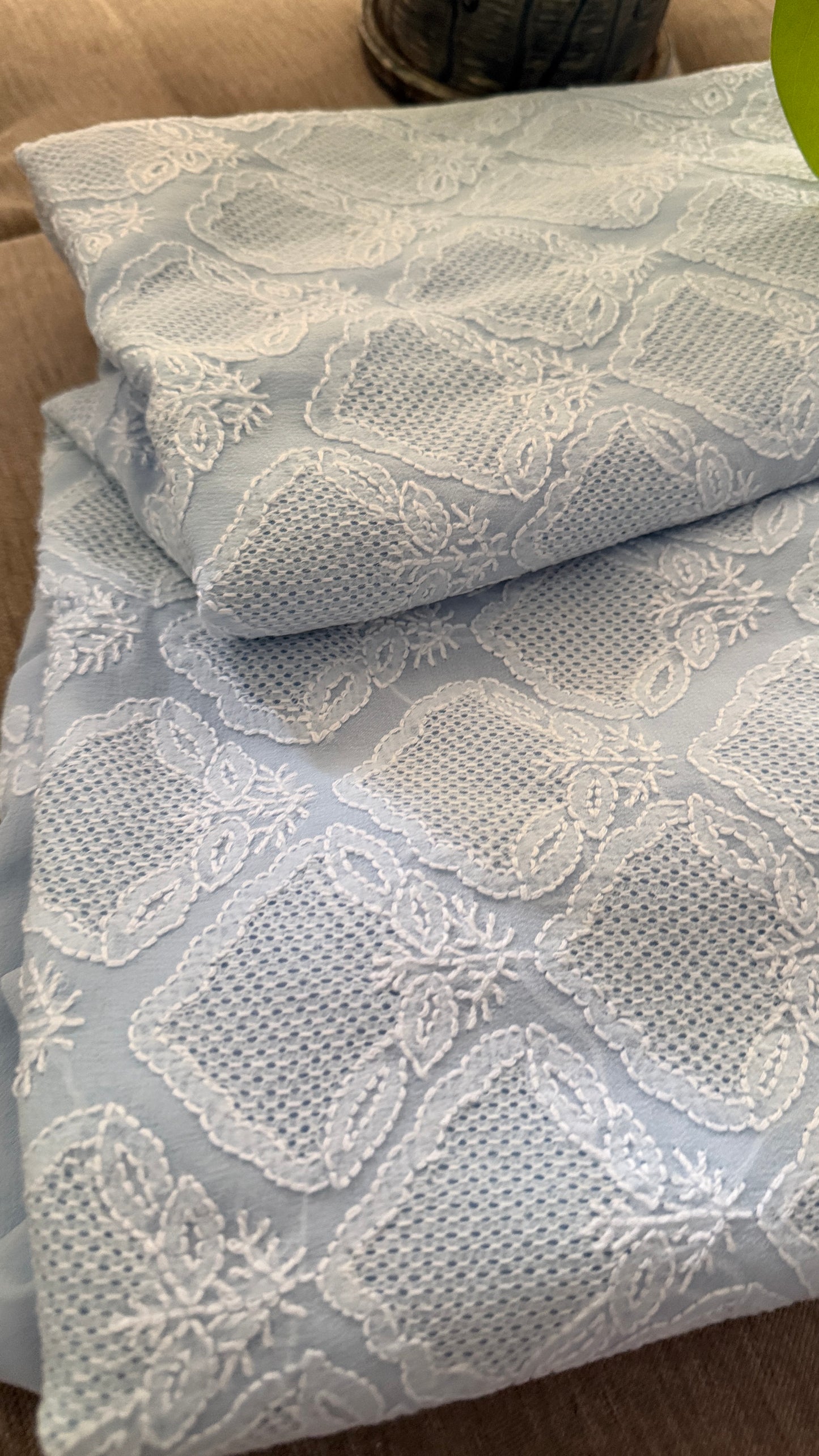 Exclusive Powder Blue Hand Jaali Chikankari Suit
