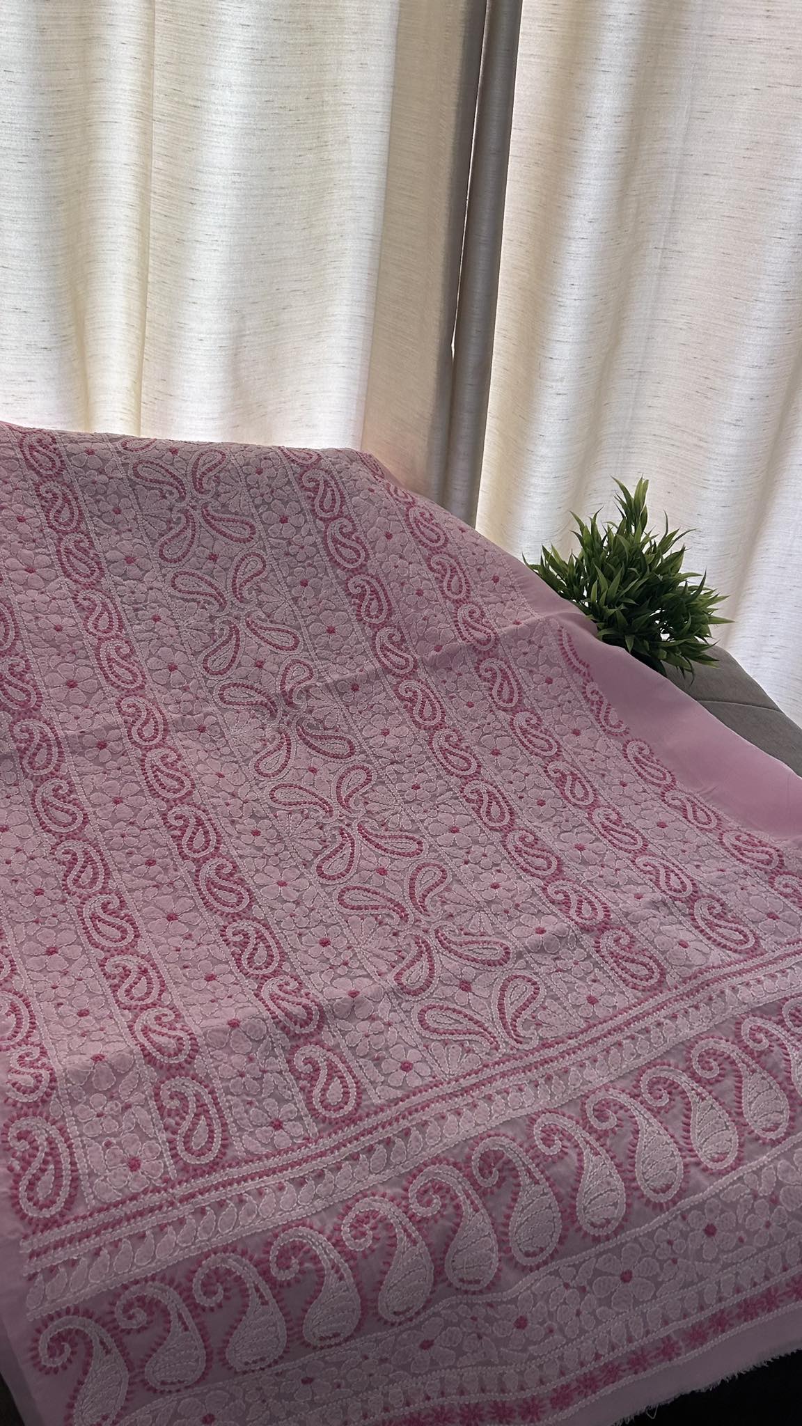 Pink Cotton Chikankari Kurti Fabric (Only Kurti)