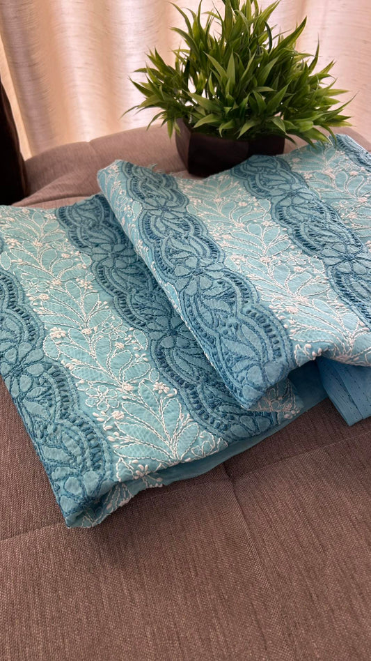 Blue Cotton Chikankari Kurti Fabric (Only Kurti)